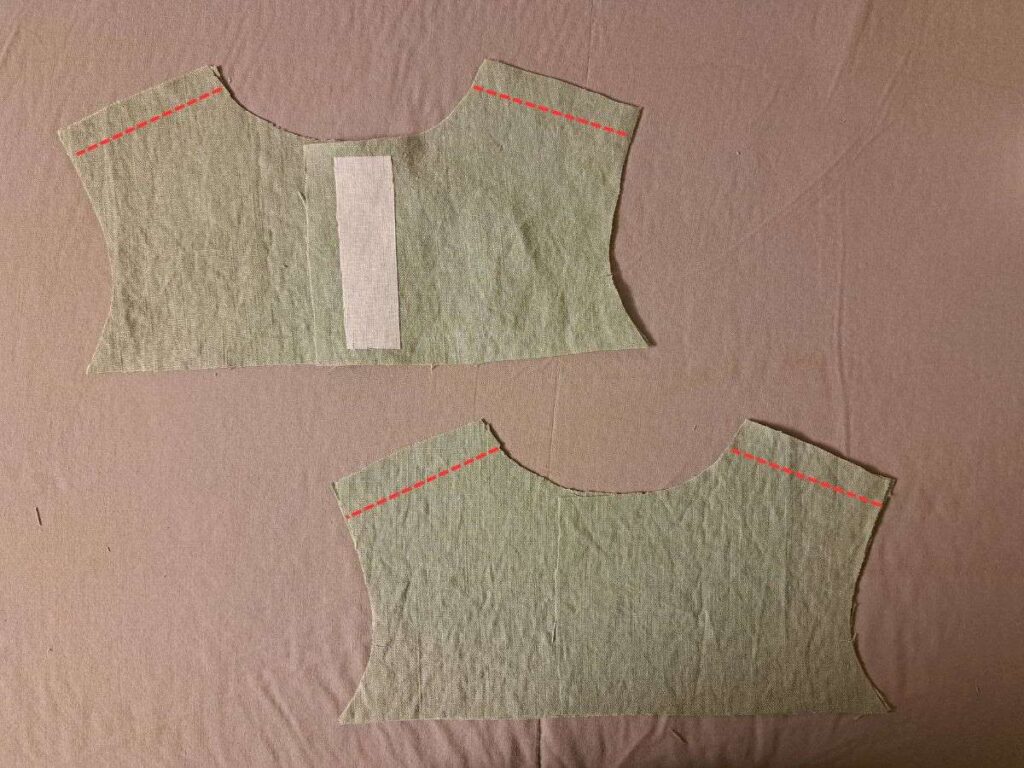 two sets of bodices with stitching lines indicated in red