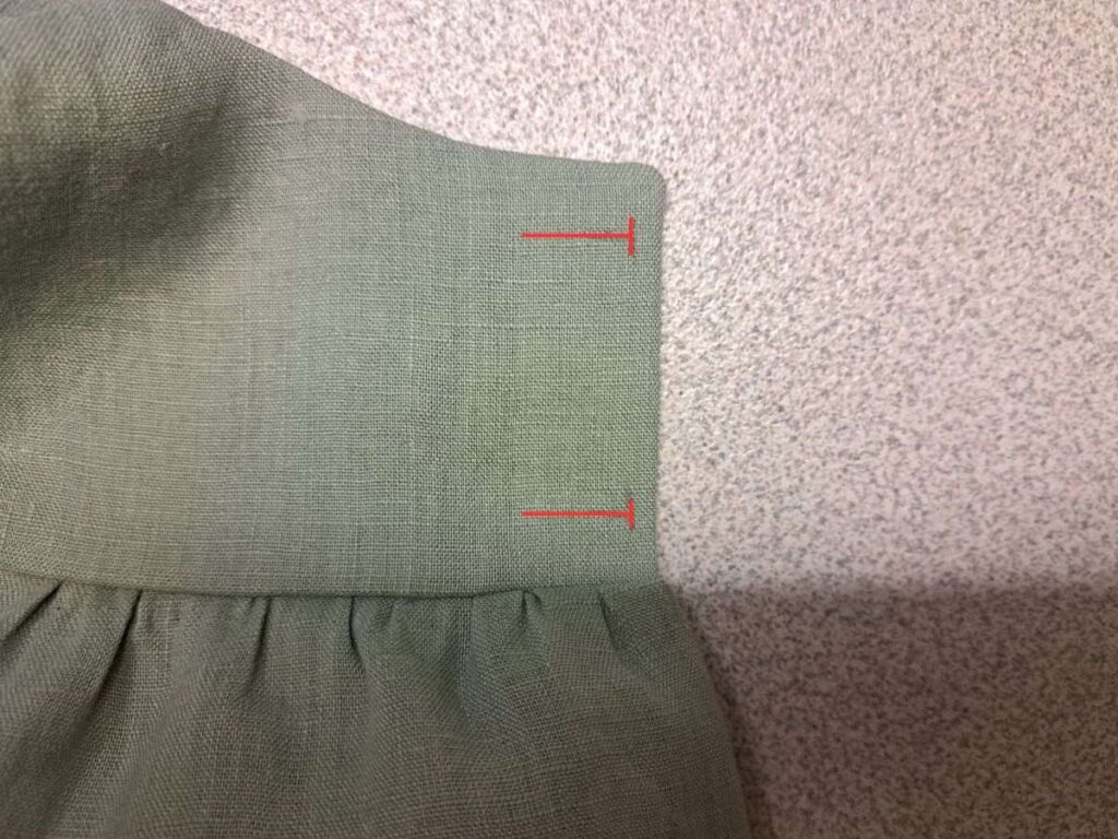 buttonholes indicated in red on back bodice