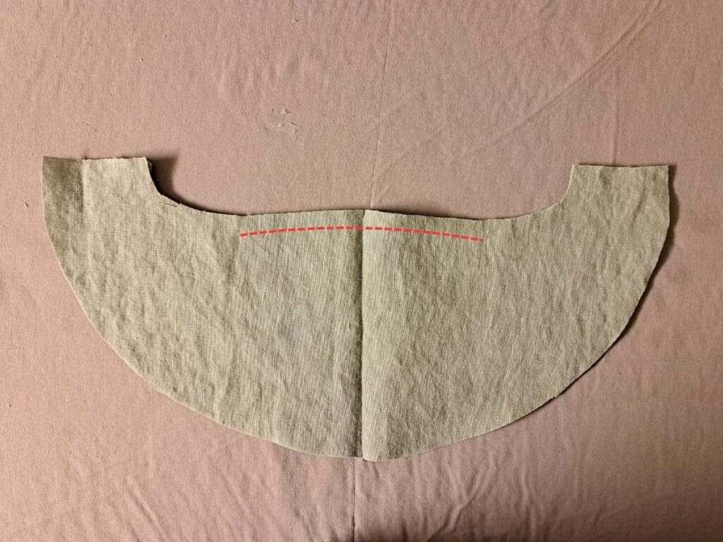 sleeve with ease stitching line indicated in red