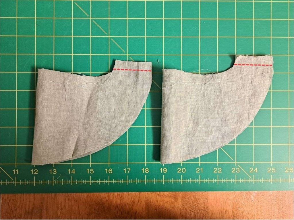 sleeves with stitching lines indicated in red